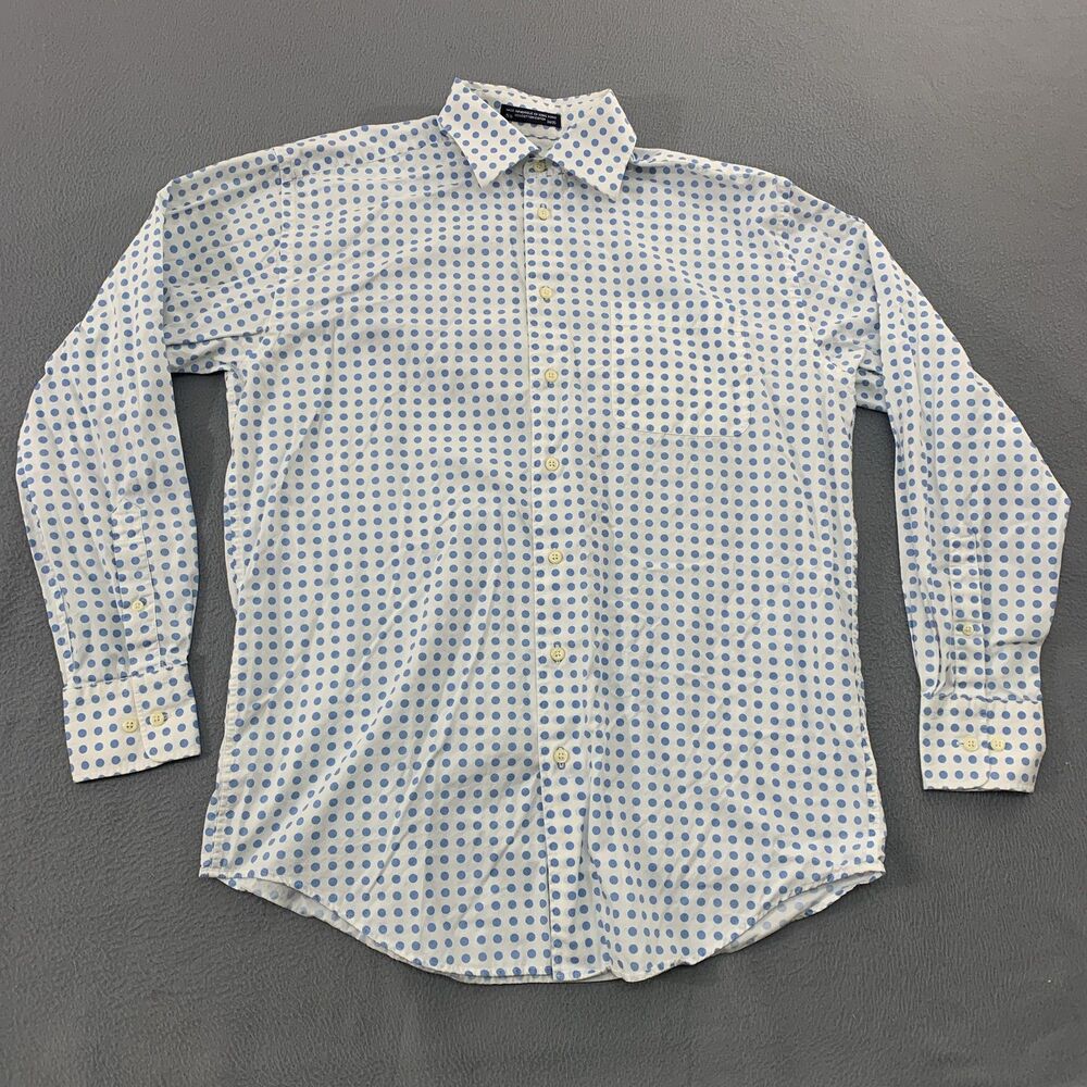 Nautica Dress Shirt Mens 15.5 34/35 White Blue Polka Dot Classic Fit Cotton